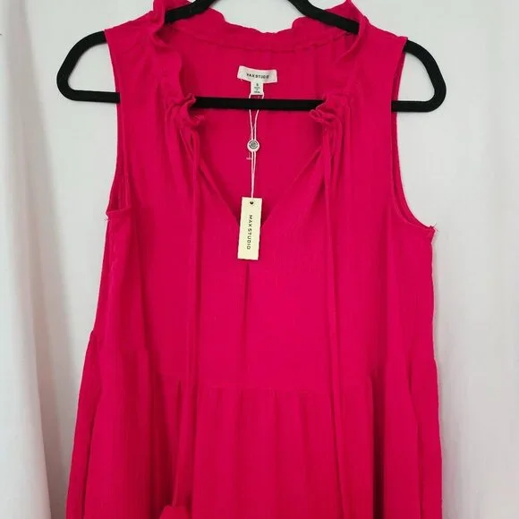 Max Studio Women's Red Dress Sleeveless Tiered Casual Summer Tassels Boho Small - Picture 4 of 11